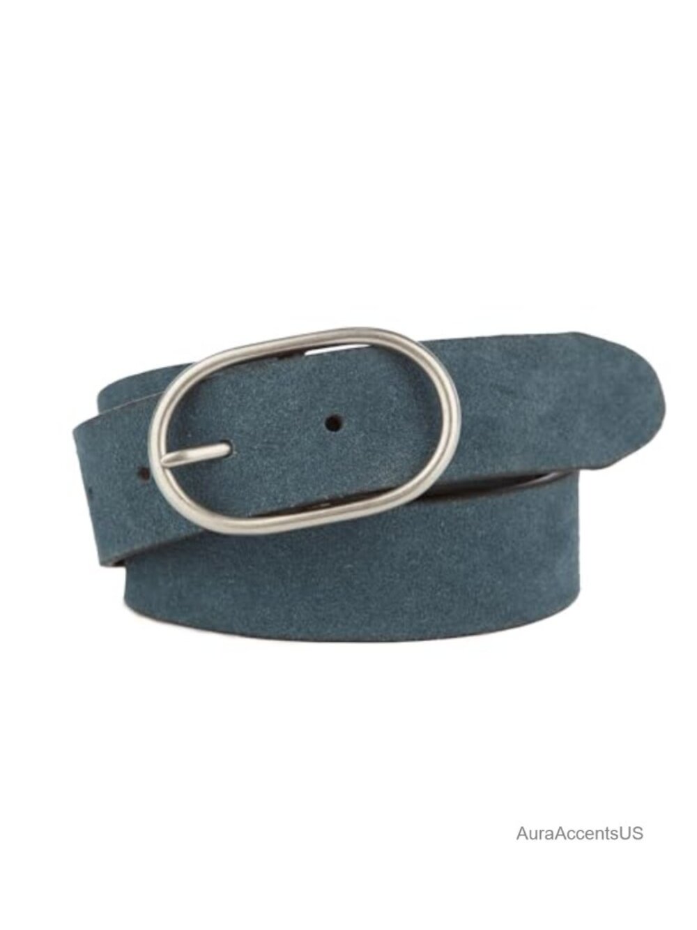 Suede Fashion Leather Belt Oval Center Bar Buckle